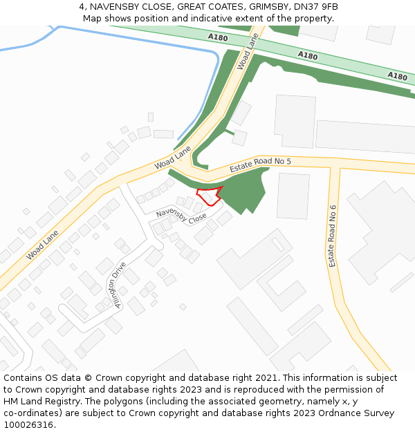 4, NAVENSBY CLOSE, GREAT COATES, GRIMSBY, DN37 9FB: Location map and indicative extent of plot