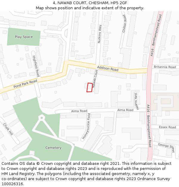 4, NAWAB COURT, CHESHAM, HP5 2GF: Location map and indicative extent of plot