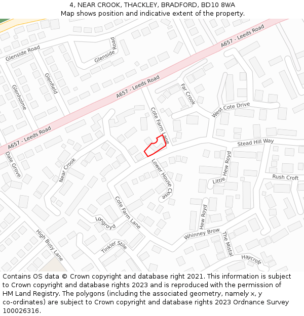 4, NEAR CROOK, THACKLEY, BRADFORD, BD10 8WA: Location map and indicative extent of plot