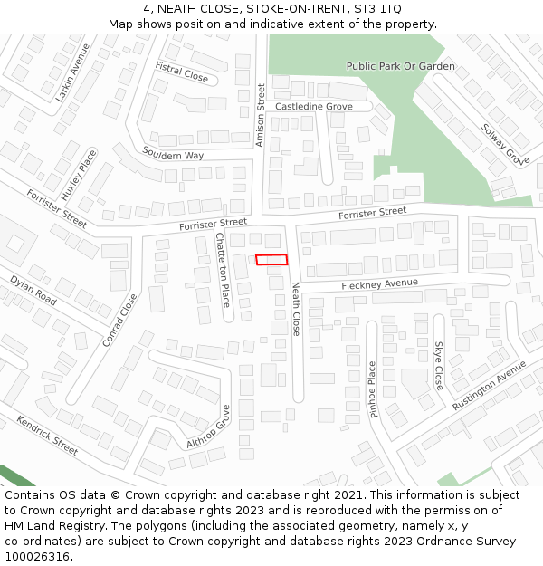 4, NEATH CLOSE, STOKE-ON-TRENT, ST3 1TQ: Location map and indicative extent of plot