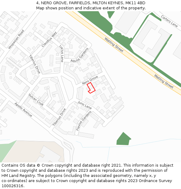 4, NERO GROVE, FAIRFIELDS, MILTON KEYNES, MK11 4BD: Location map and indicative extent of plot