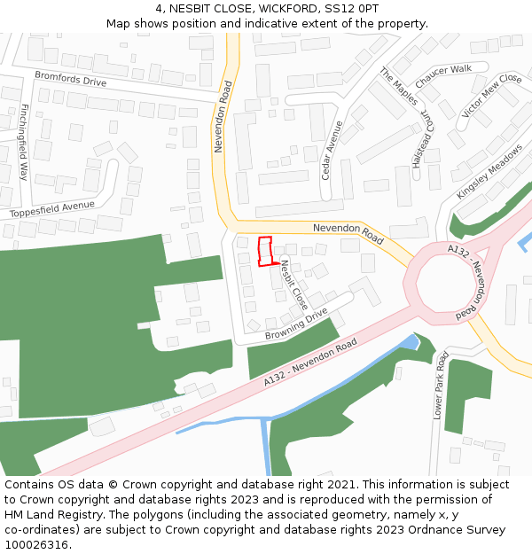 4, NESBIT CLOSE, WICKFORD, SS12 0PT: Location map and indicative extent of plot
