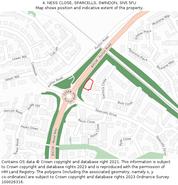 4, NESS CLOSE, SPARCELLS, SWINDON, SN5 5FU: Location map and indicative extent of plot