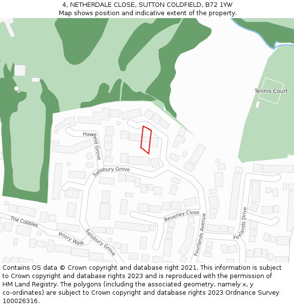 4, NETHERDALE CLOSE, SUTTON COLDFIELD, B72 1YW: Location map and indicative extent of plot