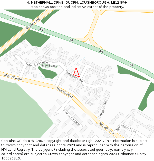 4, NETHERHALL DRIVE, QUORN, LOUGHBOROUGH, LE12 8WH: Location map and indicative extent of plot