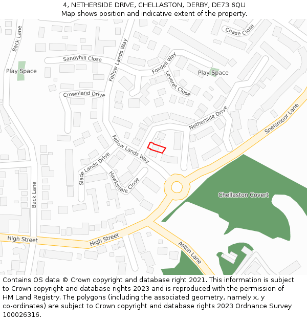 4, NETHERSIDE DRIVE, CHELLASTON, DERBY, DE73 6QU: Location map and indicative extent of plot