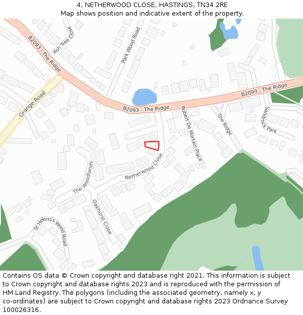 4, NETHERWOOD CLOSE, HASTINGS, TN34 2RE: Location map and indicative extent of plot