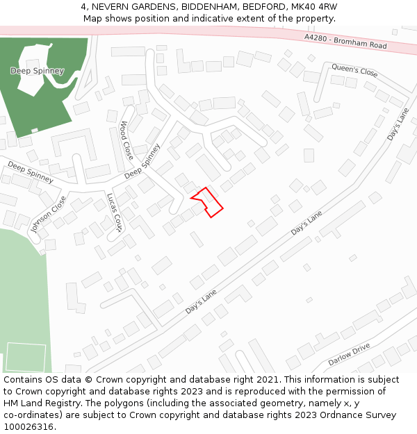 4, NEVERN GARDENS, BIDDENHAM, BEDFORD, MK40 4RW: Location map and indicative extent of plot