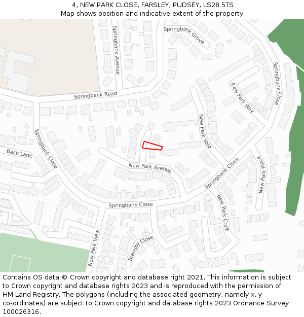 4, NEW PARK CLOSE, FARSLEY, PUDSEY, LS28 5TS: Location map and indicative extent of plot