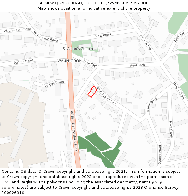 4, NEW QUARR ROAD, TREBOETH, SWANSEA, SA5 9DH: Location map and indicative extent of plot