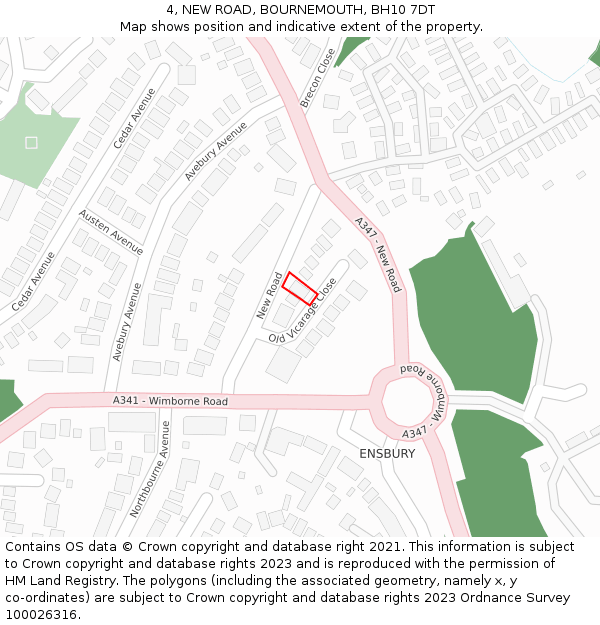 4, NEW ROAD, BOURNEMOUTH, BH10 7DT: Location map and indicative extent of plot