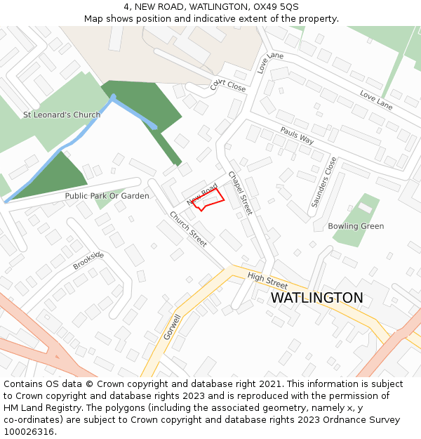 4, NEW ROAD, WATLINGTON, OX49 5QS: Location map and indicative extent of plot