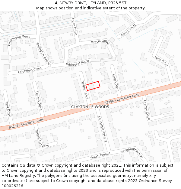 4, NEWBY DRIVE, LEYLAND, PR25 5ST: Location map and indicative extent of plot