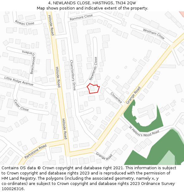 4, NEWLANDS CLOSE, HASTINGS, TN34 2QW: Location map and indicative extent of plot