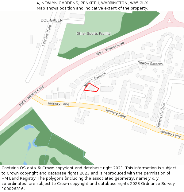 4, NEWLYN GARDENS, PENKETH, WARRINGTON, WA5 2UX: Location map and indicative extent of plot