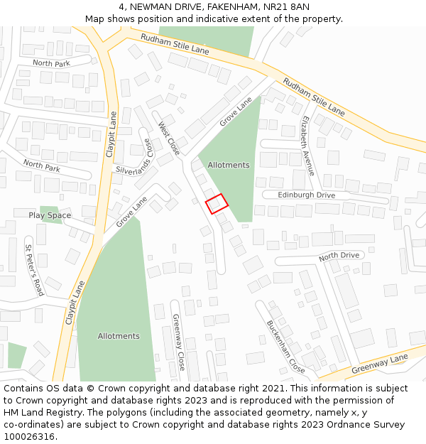 4, NEWMAN DRIVE, FAKENHAM, NR21 8AN: Location map and indicative extent of plot