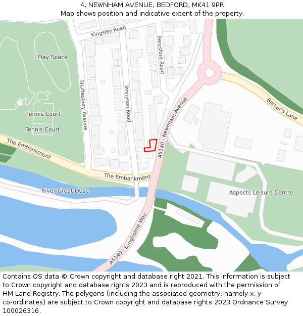 4, NEWNHAM AVENUE, BEDFORD, MK41 9PR: Location map and indicative extent of plot
