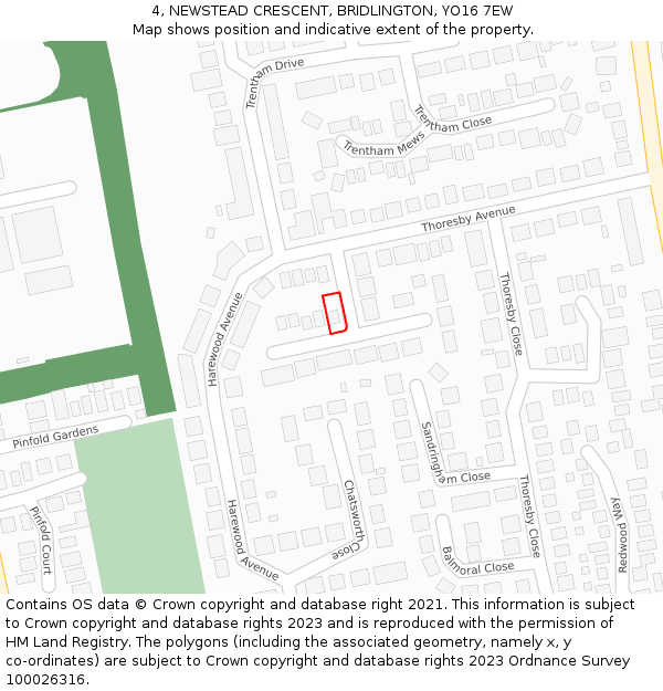 4, NEWSTEAD CRESCENT, BRIDLINGTON, YO16 7EW: Location map and indicative extent of plot