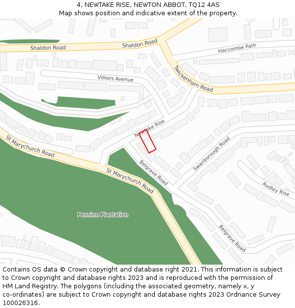 4, NEWTAKE RISE, NEWTON ABBOT, TQ12 4AS: Location map and indicative extent of plot