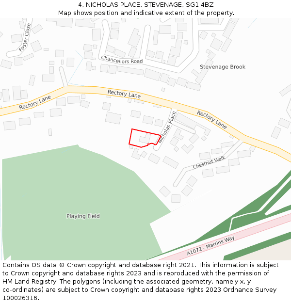 4, NICHOLAS PLACE, STEVENAGE, SG1 4BZ: Location map and indicative extent of plot