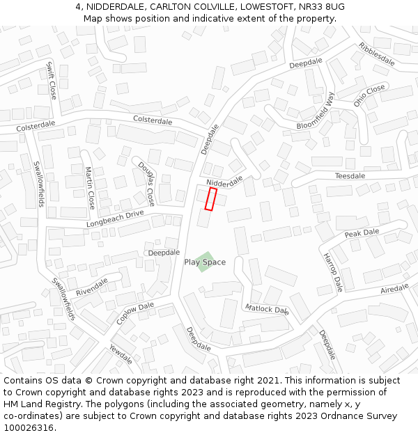 4, NIDDERDALE, CARLTON COLVILLE, LOWESTOFT, NR33 8UG: Location map and indicative extent of plot