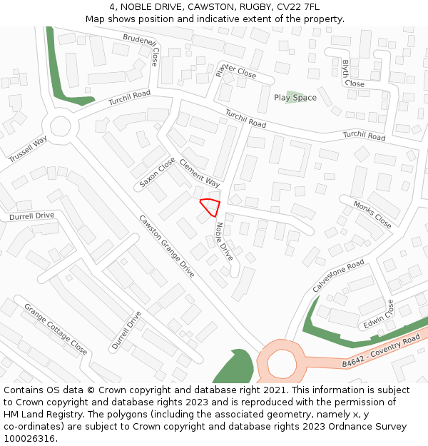 4, NOBLE DRIVE, CAWSTON, RUGBY, CV22 7FL: Location map and indicative extent of plot