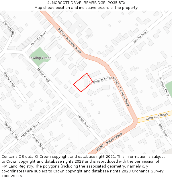 4, NORCOTT DRIVE, BEMBRIDGE, PO35 5TX: Location map and indicative extent of plot
