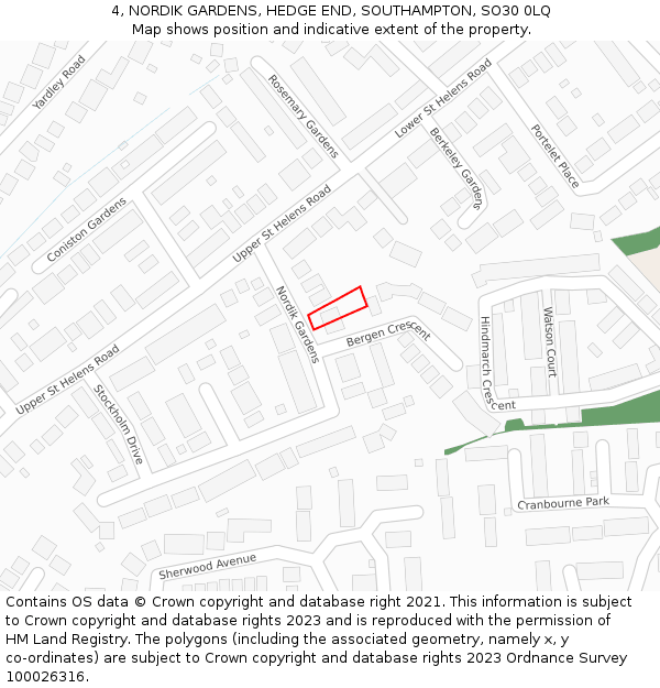 4, NORDIK GARDENS, HEDGE END, SOUTHAMPTON, SO30 0LQ: Location map and indicative extent of plot