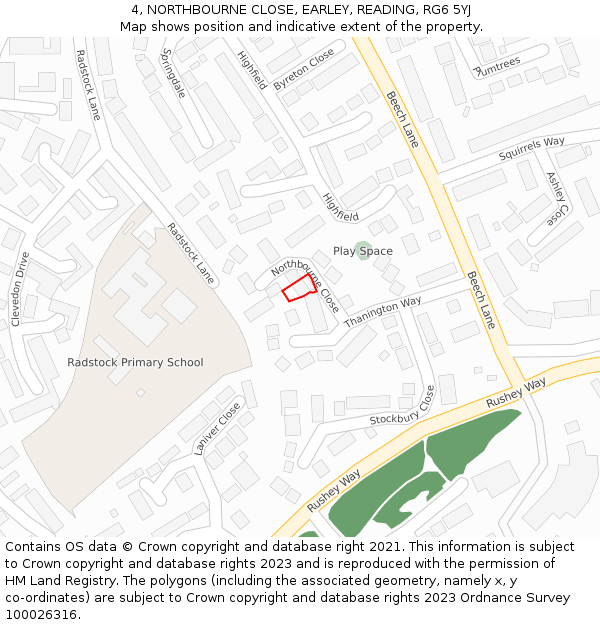 4, NORTHBOURNE CLOSE, EARLEY, READING, RG6 5YJ: Location map and indicative extent of plot