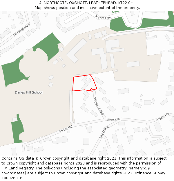 4, NORTHCOTE, OXSHOTT, LEATHERHEAD, KT22 0HL: Location map and indicative extent of plot