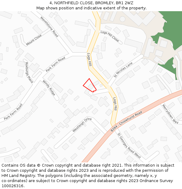 4, NORTHFIELD CLOSE, BROMLEY, BR1 2WZ: Location map and indicative extent of plot
