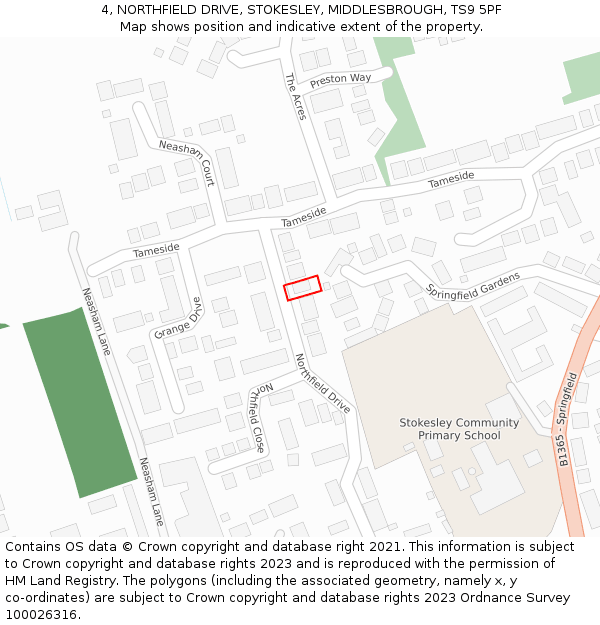 4, NORTHFIELD DRIVE, STOKESLEY, MIDDLESBROUGH, TS9 5PF: Location map and indicative extent of plot