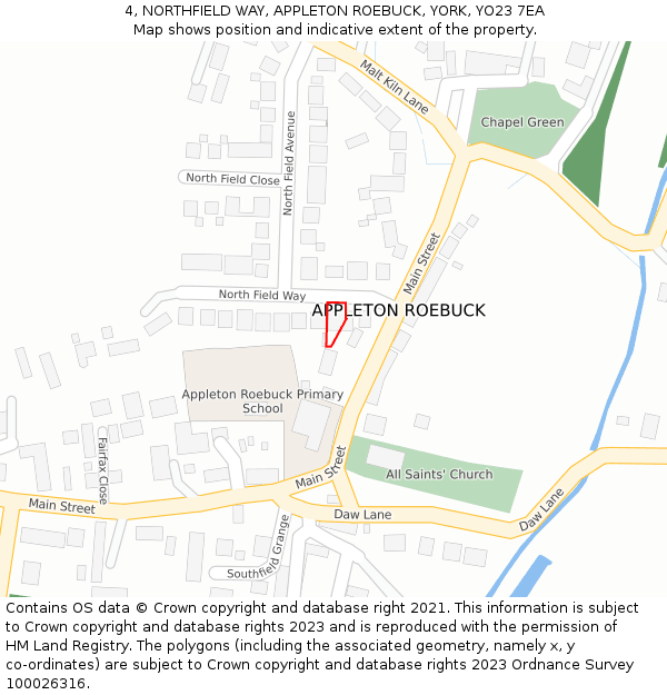 4, NORTHFIELD WAY, APPLETON ROEBUCK, YORK, YO23 7EA: Location map and indicative extent of plot