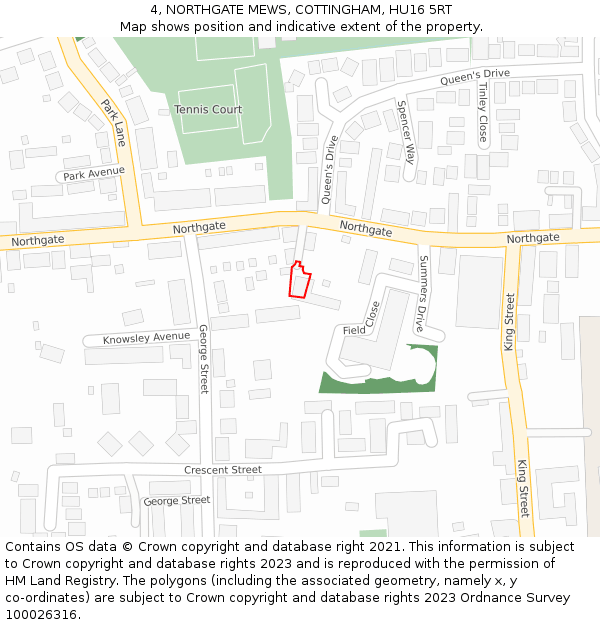 4, NORTHGATE MEWS, COTTINGHAM, HU16 5RT: Location map and indicative extent of plot