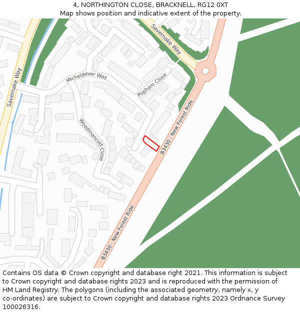 4, NORTHINGTON CLOSE, BRACKNELL, RG12 0XT: Location map and indicative extent of plot
