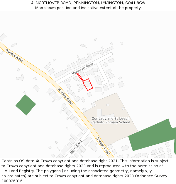4, NORTHOVER ROAD, PENNINGTON, LYMINGTON, SO41 8GW: Location map and indicative extent of plot
