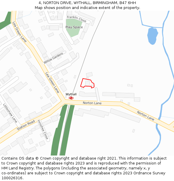 4, NORTON DRIVE, WYTHALL, BIRMINGHAM, B47 6HH: Location map and indicative extent of plot