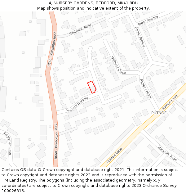4, NURSERY GARDENS, BEDFORD, MK41 8DU: Location map and indicative extent of plot