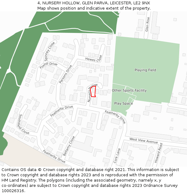 4, NURSERY HOLLOW, GLEN PARVA, LEICESTER, LE2 9NX: Location map and indicative extent of plot