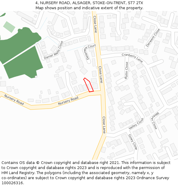 4, NURSERY ROAD, ALSAGER, STOKE-ON-TRENT, ST7 2TX: Location map and indicative extent of plot