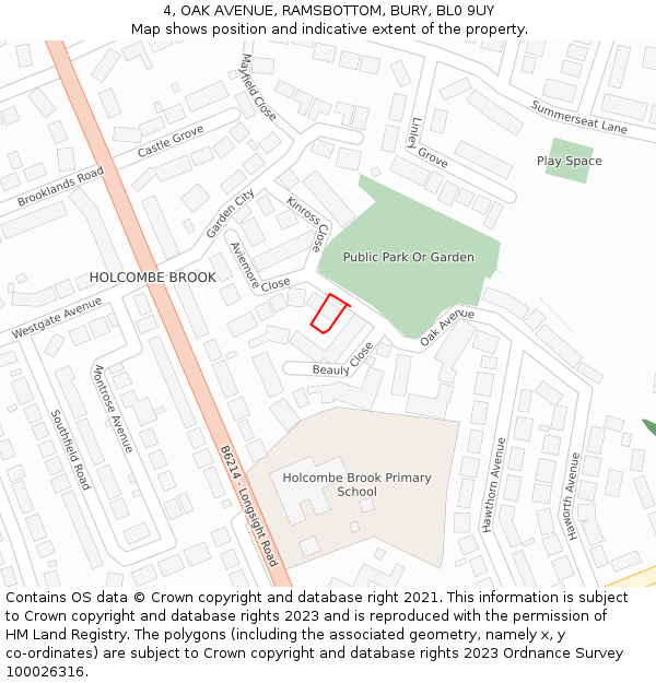 4, OAK AVENUE, RAMSBOTTOM, BURY, BL0 9UY: Location map and indicative extent of plot