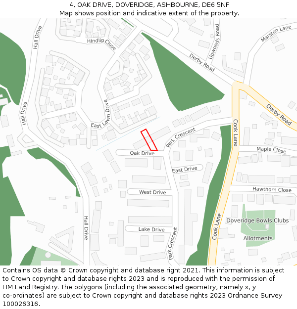4, OAK DRIVE, DOVERIDGE, ASHBOURNE, DE6 5NF: Location map and indicative extent of plot