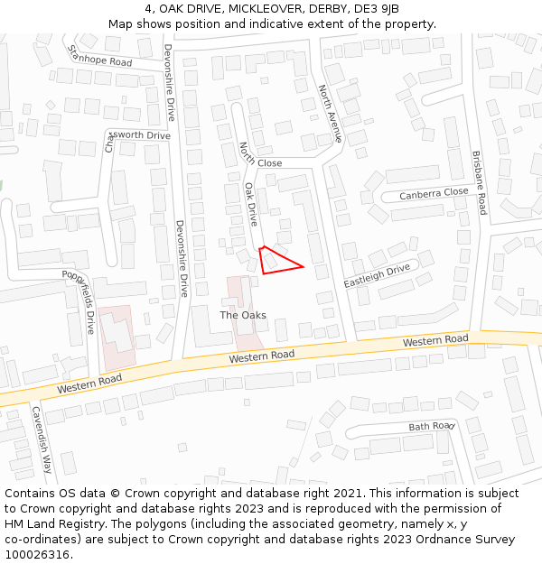 4, OAK DRIVE, MICKLEOVER, DERBY, DE3 9JB: Location map and indicative extent of plot