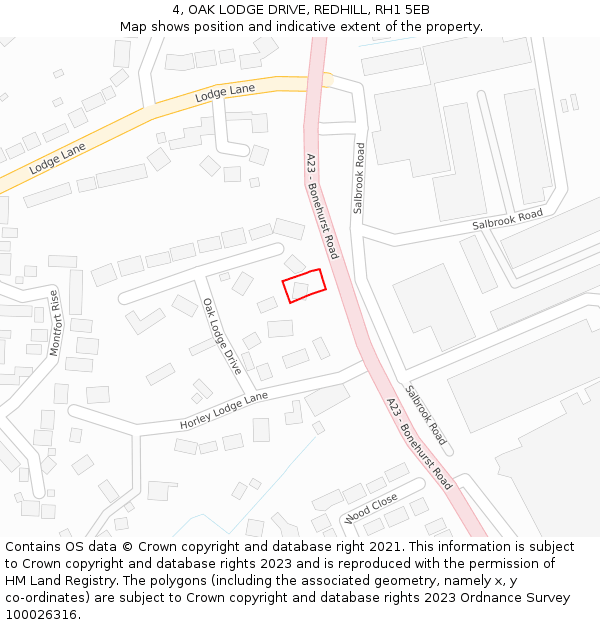 4, OAK LODGE DRIVE, REDHILL, RH1 5EB: Location map and indicative extent of plot