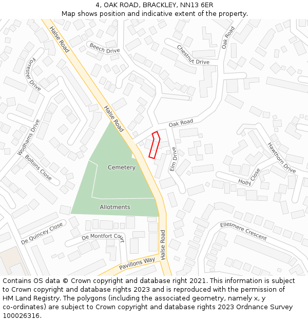 4, OAK ROAD, BRACKLEY, NN13 6ER: Location map and indicative extent of plot