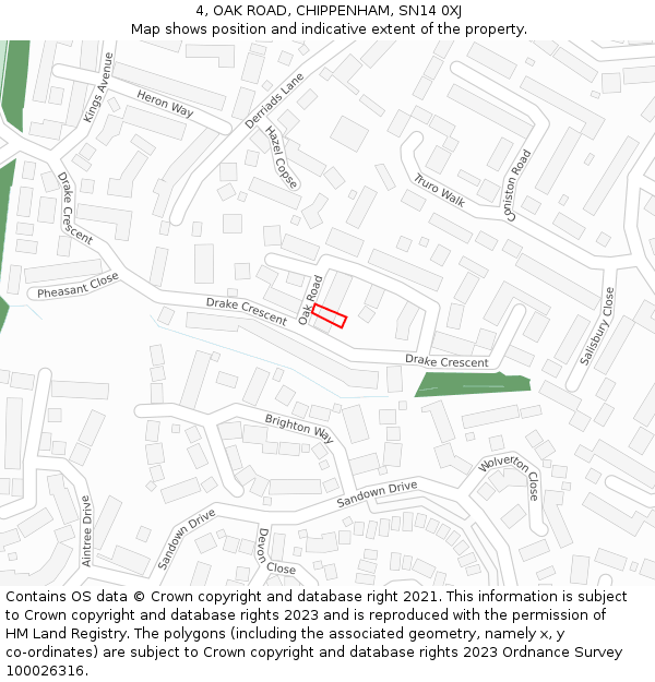 4, OAK ROAD, CHIPPENHAM, SN14 0XJ: Location map and indicative extent of plot