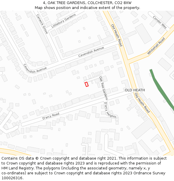 4, OAK TREE GARDENS, COLCHESTER, CO2 8XW: Location map and indicative extent of plot