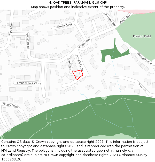 4, OAK TREES, FARNHAM, GU9 0HF: Location map and indicative extent of plot