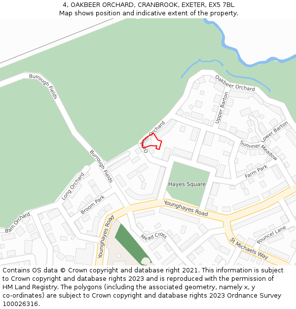 4, OAKBEER ORCHARD, CRANBROOK, EXETER, EX5 7BL: Location map and indicative extent of plot