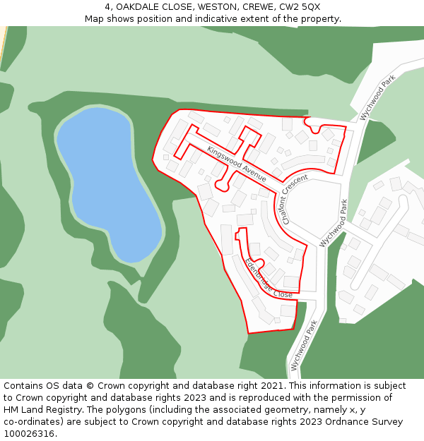 4, OAKDALE CLOSE, WESTON, CREWE, CW2 5QX: Location map and indicative extent of plot